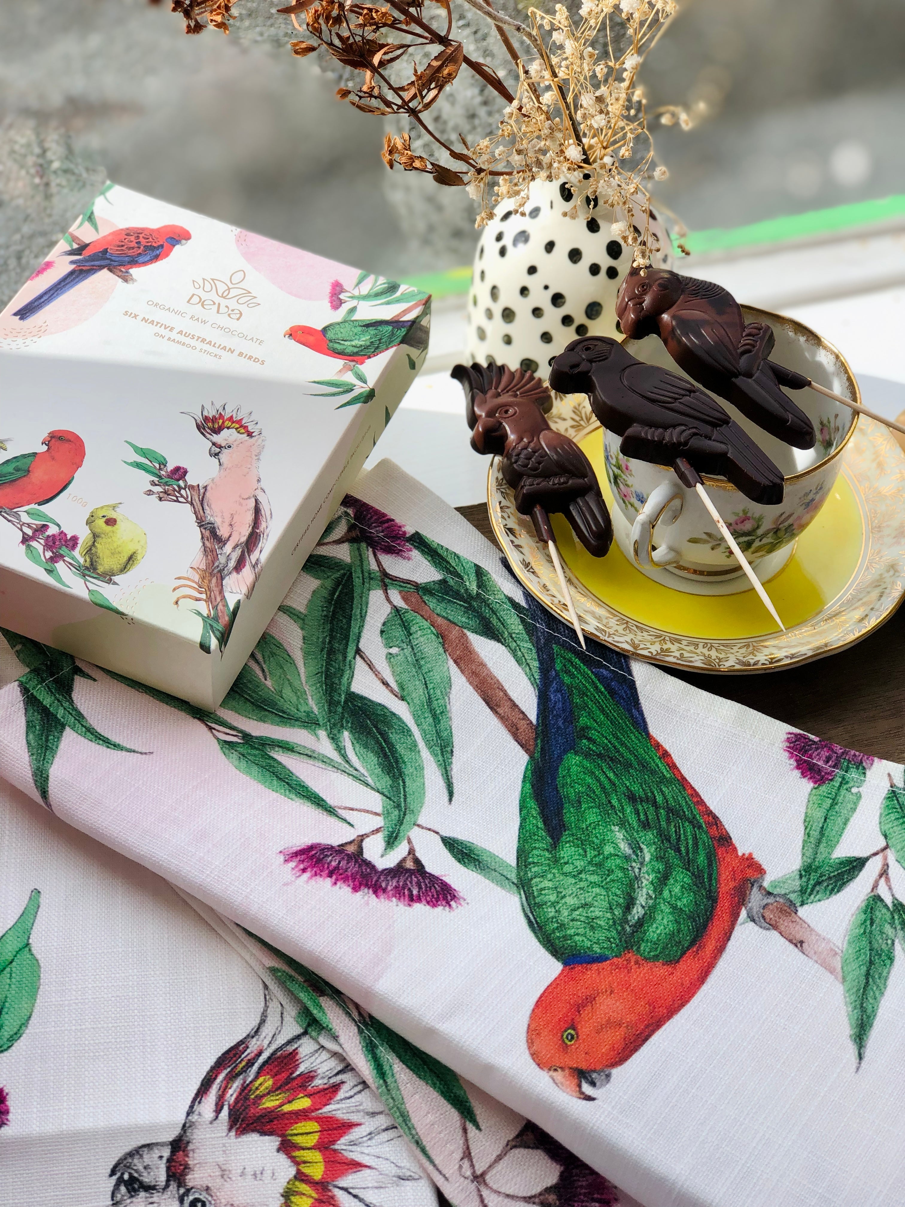 Australian made linen/cotton tea towel & chocolate gift pack